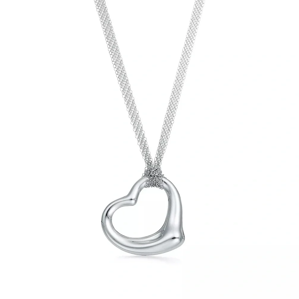Elsa Peretti Tiffany Large Open Heart Pendant Sterling Silver Mesh Chain In Box - Picture 7 of 10